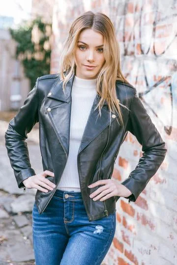 Valentina Black Leather Jacket for Women Faux Fur Jacket Real Fur Jacket Shearling Jacket