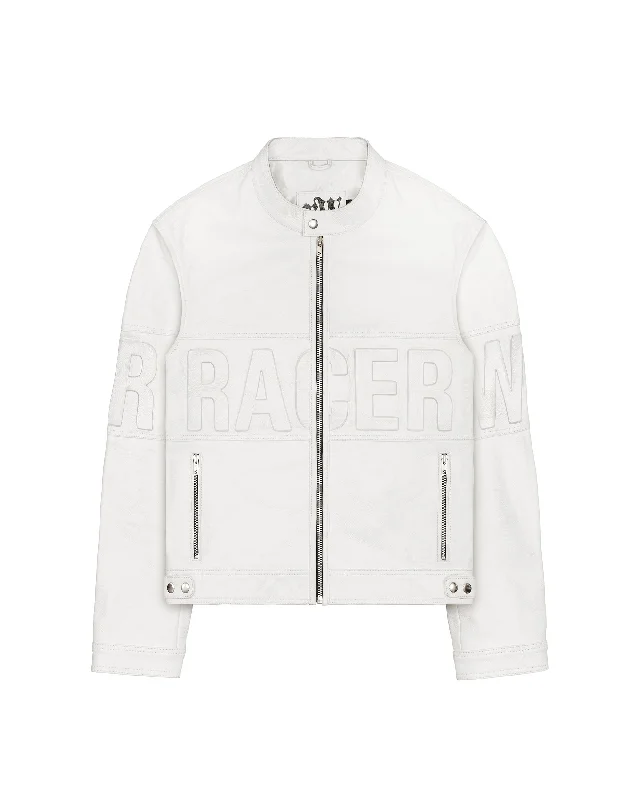 White Embossed Leather Jacket Satin Fabric Silk Fabric Chiffon Fabric