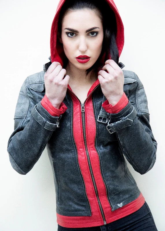 Women's Arkham Knight Jason Todd Red Hood Leather Jacket Satin Jacket Silk Jacket Chiffon Jacket