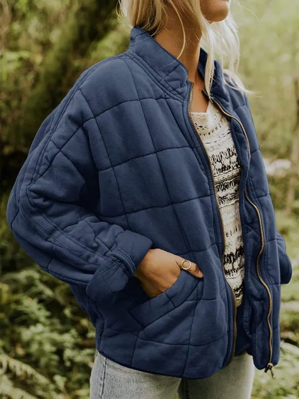 Women's Quilted Zip Up Casual Jacket With Pockets Snapped Jacket Toggled Jacket Drawstring Jacket