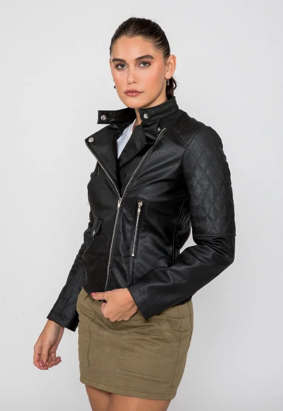 Women's Scarlett Biker PU Faux Leather Jacket Wool Fabric Cashmere Fabric Tweed Fabric Women's Scarlett Biker PU Faux Leather Jacket Wool Fabric Cashmere Fabric Tweed Fabric