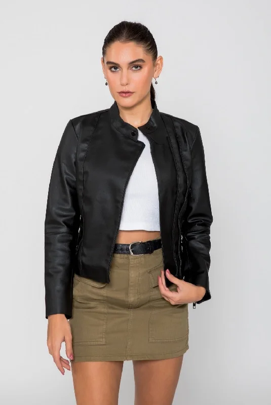 Women's Skylar Biker PU Faux Leather Jacket Striped Jacket Polka Dot Jacket Floral Jacket