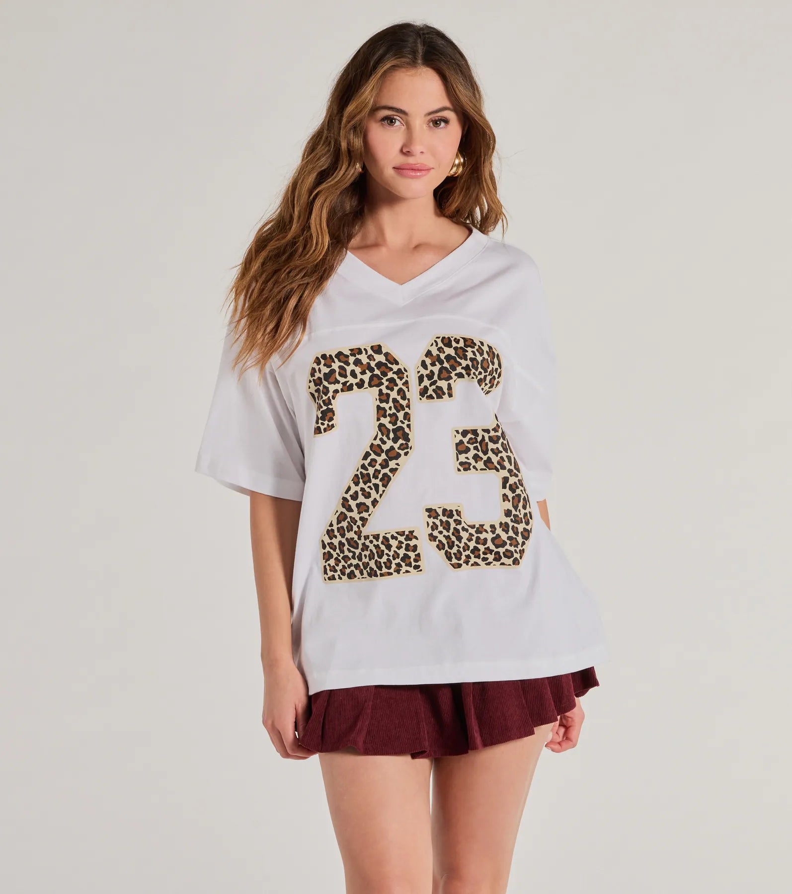 23 Leopard Print Oversized Graphic Tee Fleece Fabric Down Fabric Feather Fabric