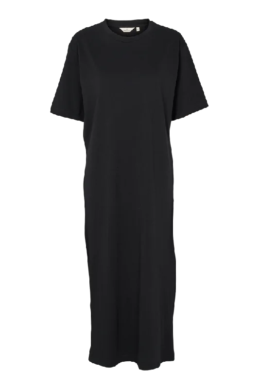 Raja T-shirt Dress - Black Hooded Caped Shawl Collar