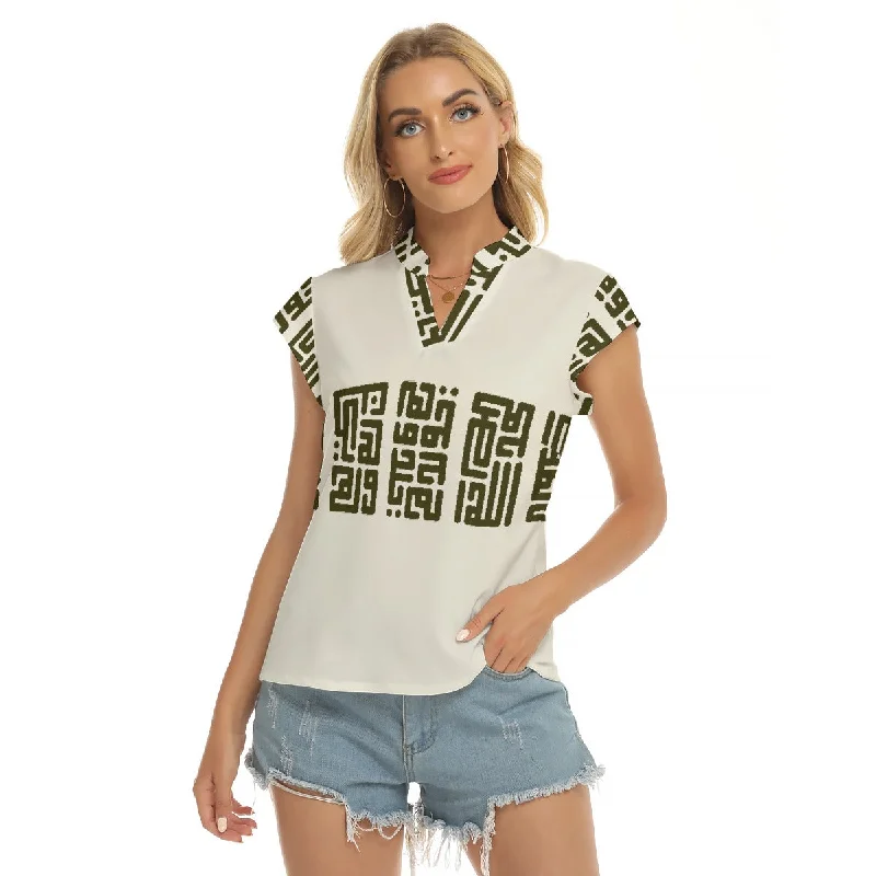 Over the edge |  V-neck Short Sleeve Blouse Textured Cotton Blouse