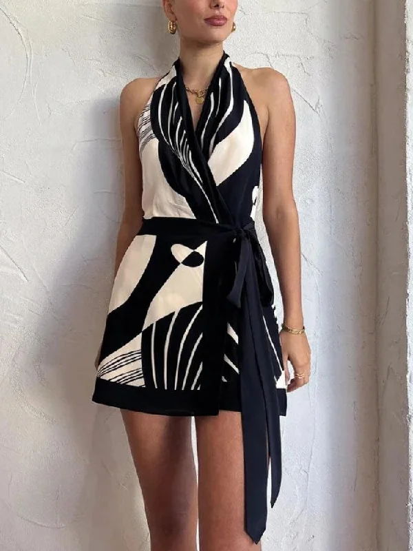 Backless Wrap Front Mini Dress Classic Black Mini Dress
