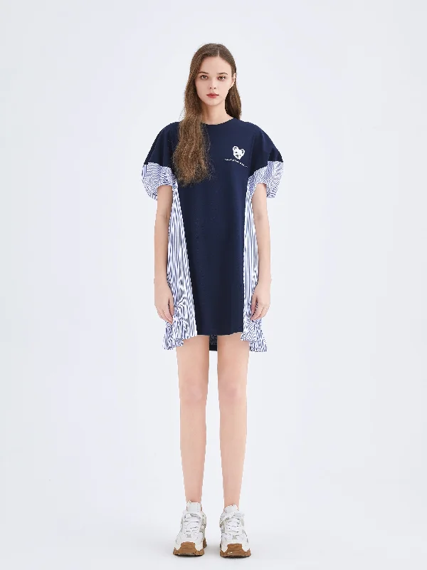 Blue Spliced Mini Dress Trendy Lace Mini Dress