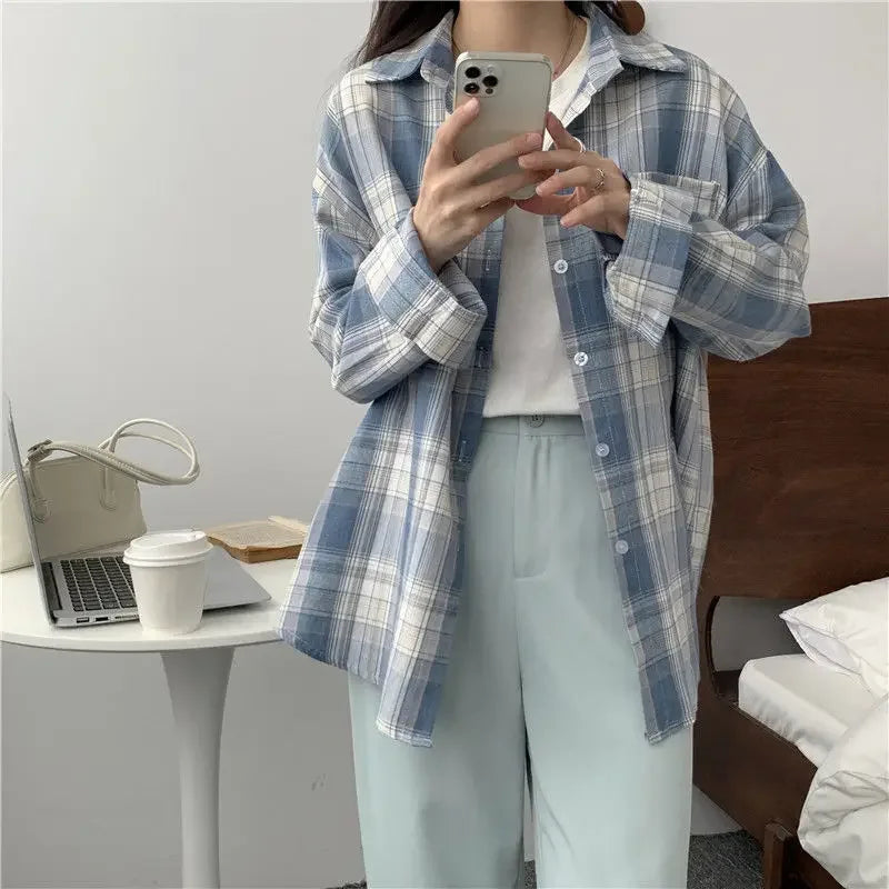Casual Long Sleeves Blouse Korean Mid Length Loose Sheer Sleeve Blouse