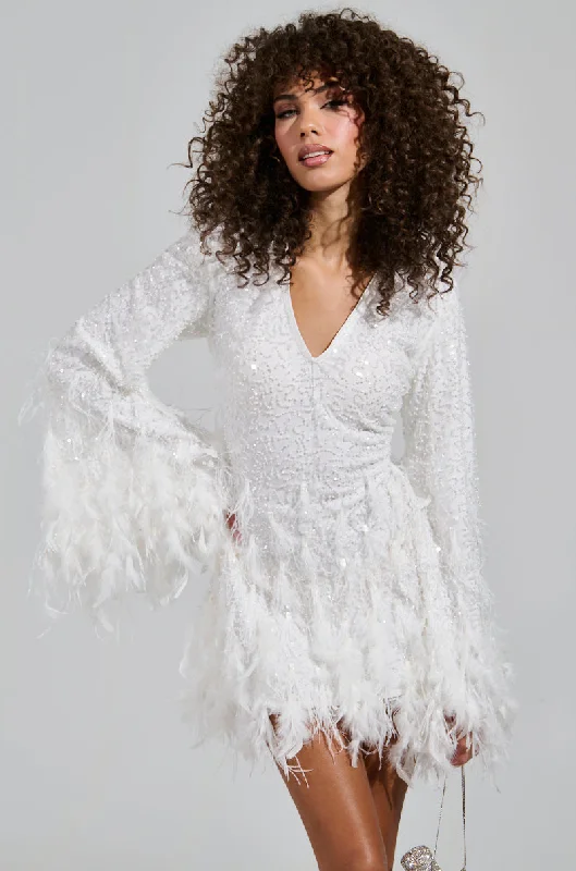 CHLOE FEATHER MINI DRESS Casual Mini Dress with Pockets
