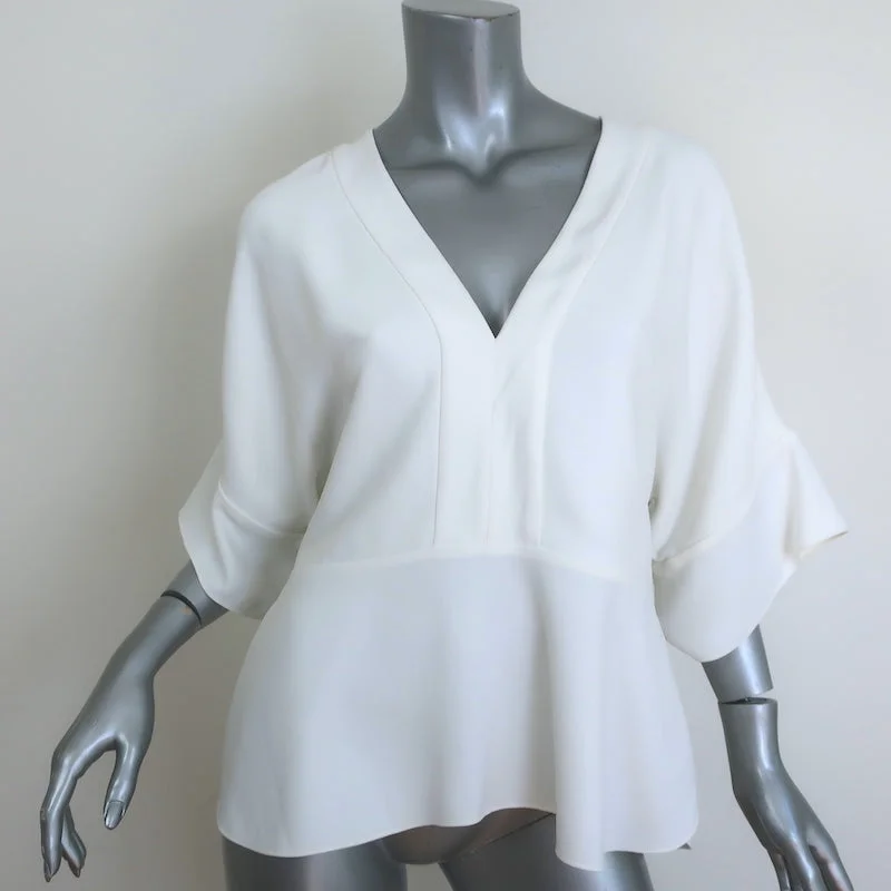 Chloe V-Neck Blouse Milk Crepe Size 40 Short Sleeve Top Vintage Polka Blouse