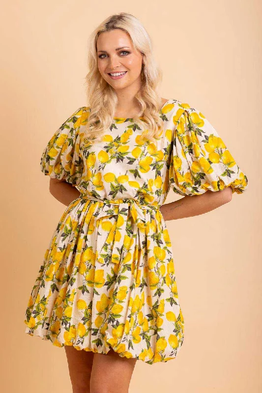 Donella Mini Dress Lemon Chic Pleated Mini Dress