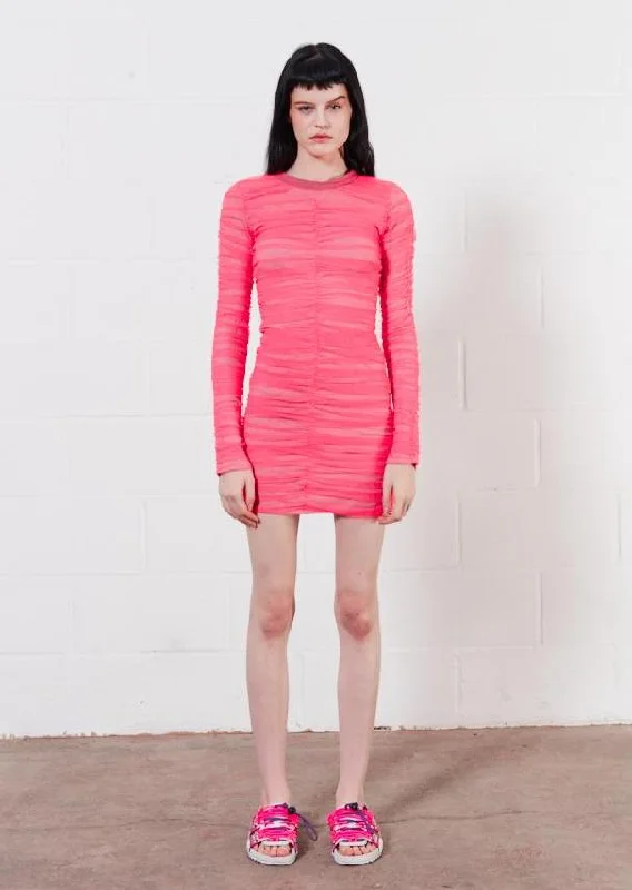House of Holland Gathered Tulle Mini Dress (Vivid Pink) Stylish Floral Print Mini Dress