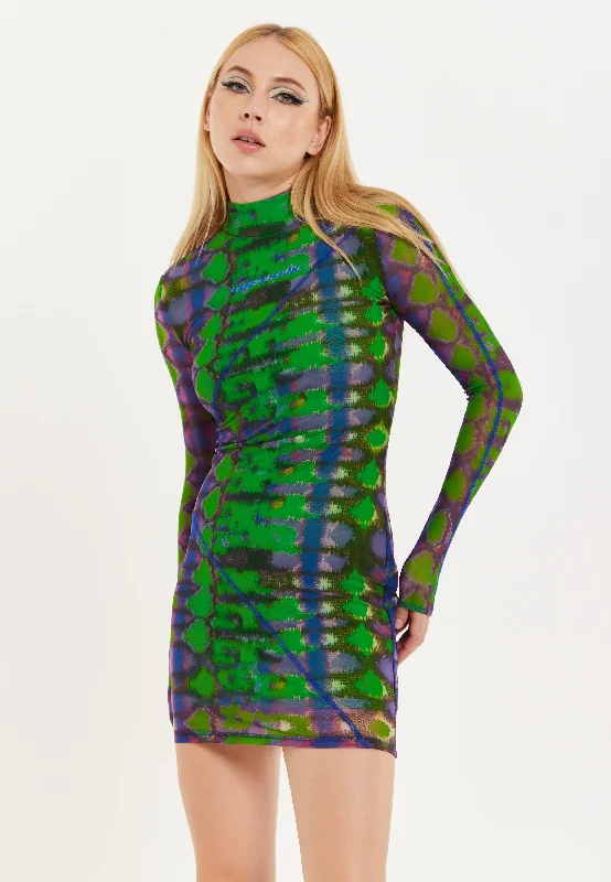 House Of Holland Abstract Snake Print Mini Dress Fashionable Lace-Trim Mini Dress