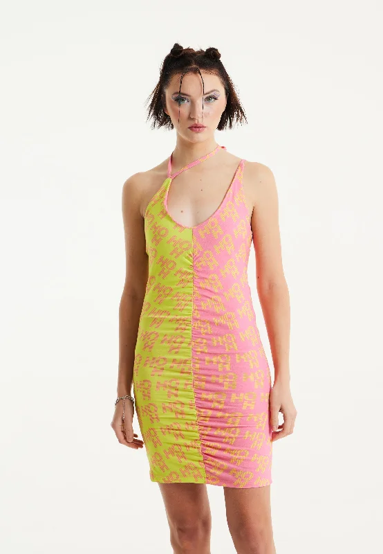 House Of Holland Printed Jersey Mini Dress With Open Back Cozy Cotton Mini Dress