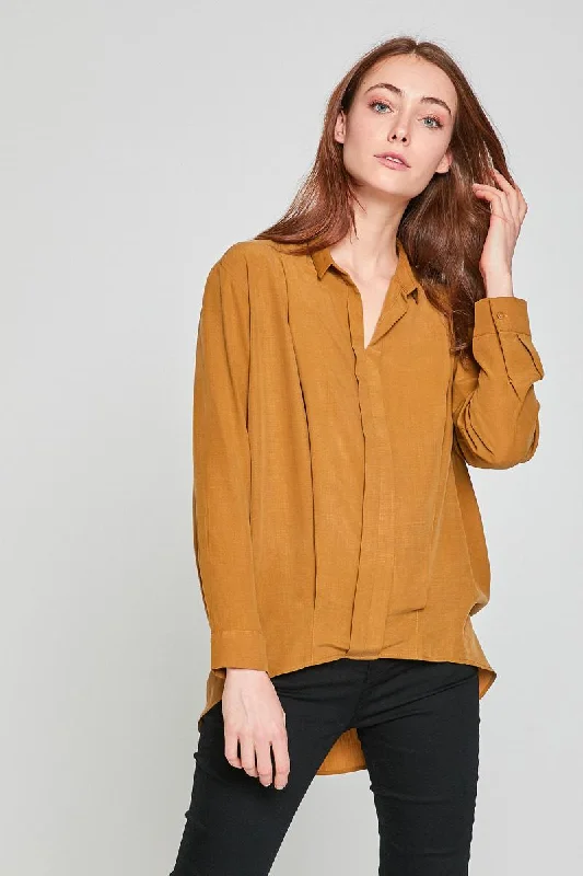 Women Khaki Blouse Delicate Pleat Blouse