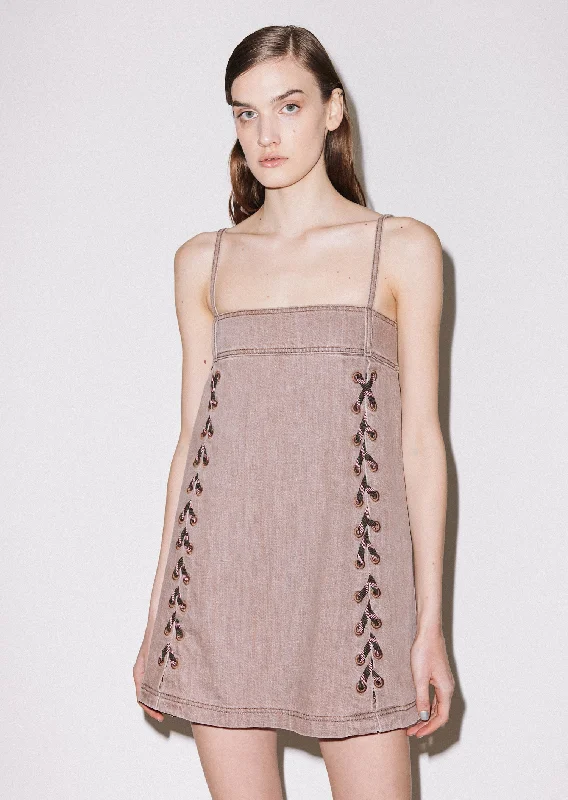 House Of Holland Lace-Up Denim Mini Dress Chic Halter Mini Dress