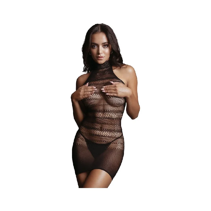 High Lace Neck Net Mini Dress Chic Halter Mini Dress