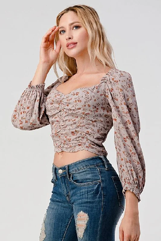 Long Sleeve Ruched Front Square Neck Blouse Top Office Formal Blouse