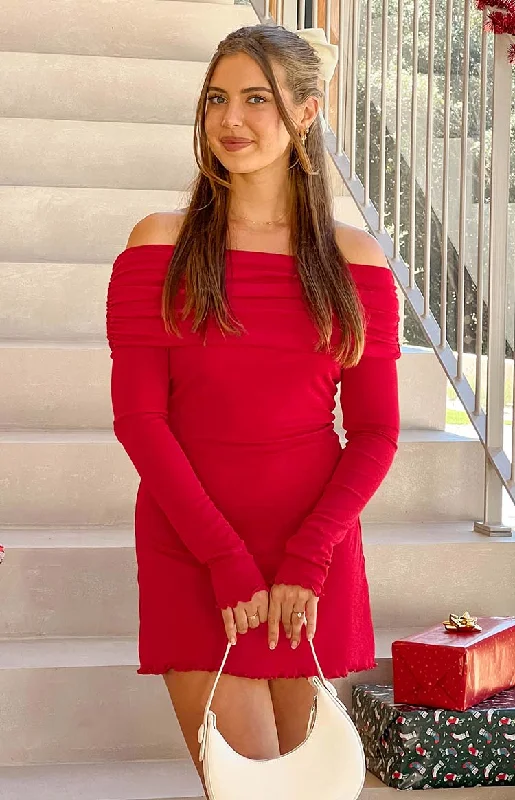 Mary Red Long Sleeve Mini Dress Comfortable Wrap Mini Dress