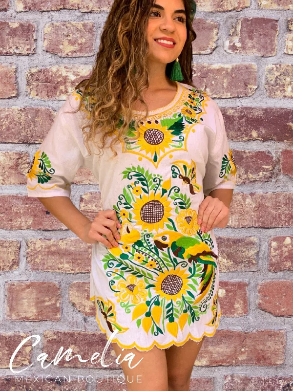 Mexican Mini Dress Sunflower Trendy Tulle Mini Dress
