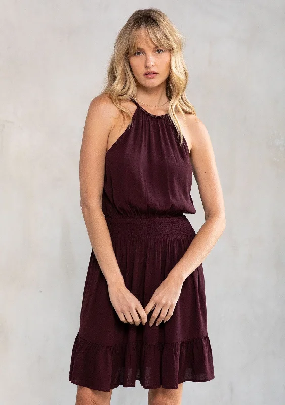 Odessa Beaded Halter Mini Dress Casual Mini Dress with Pockets