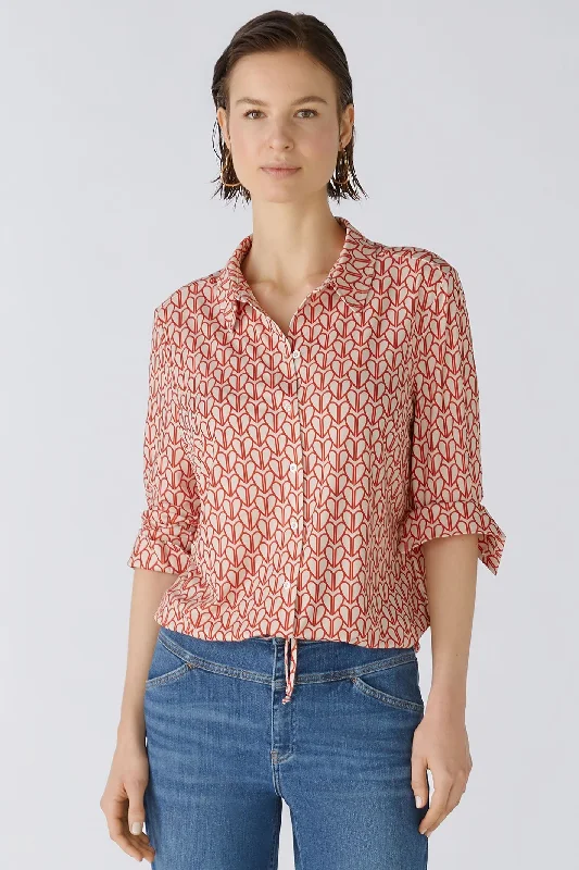 Oui 86775 Red White Heart Print Blouse Chic Wrap Blouse