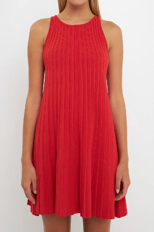 Pepsi Pleated A-Line Mini Dress Chic Tropical Mini Dress