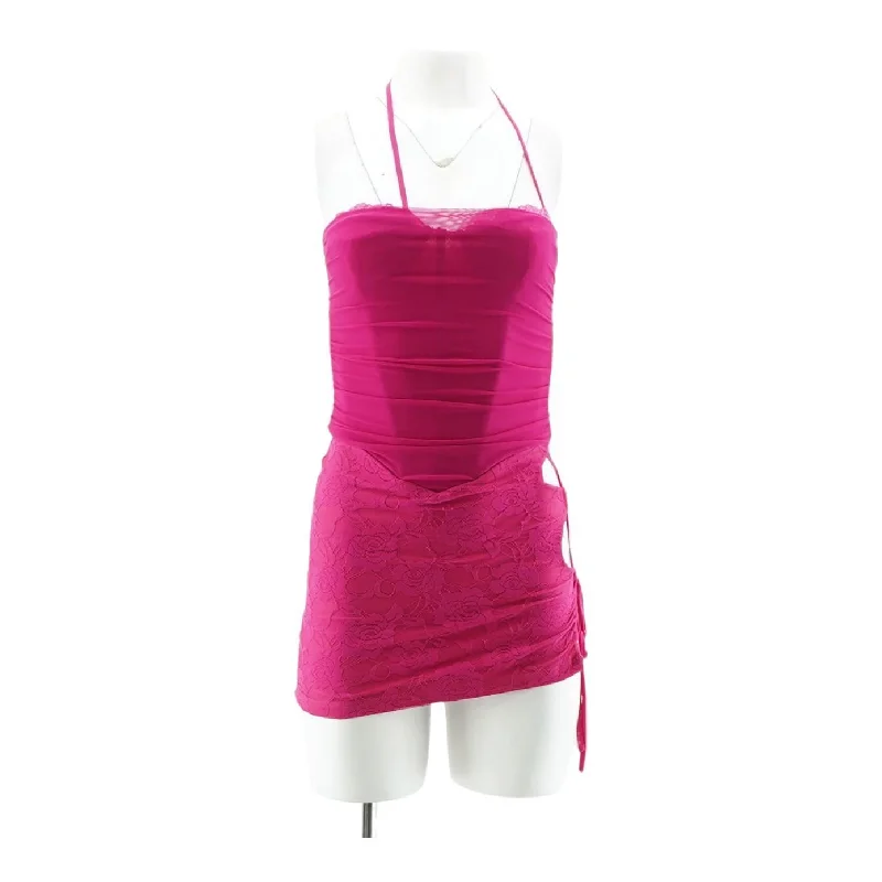 Pink Solid Mini Dress Cozy A-Line Mini Dress