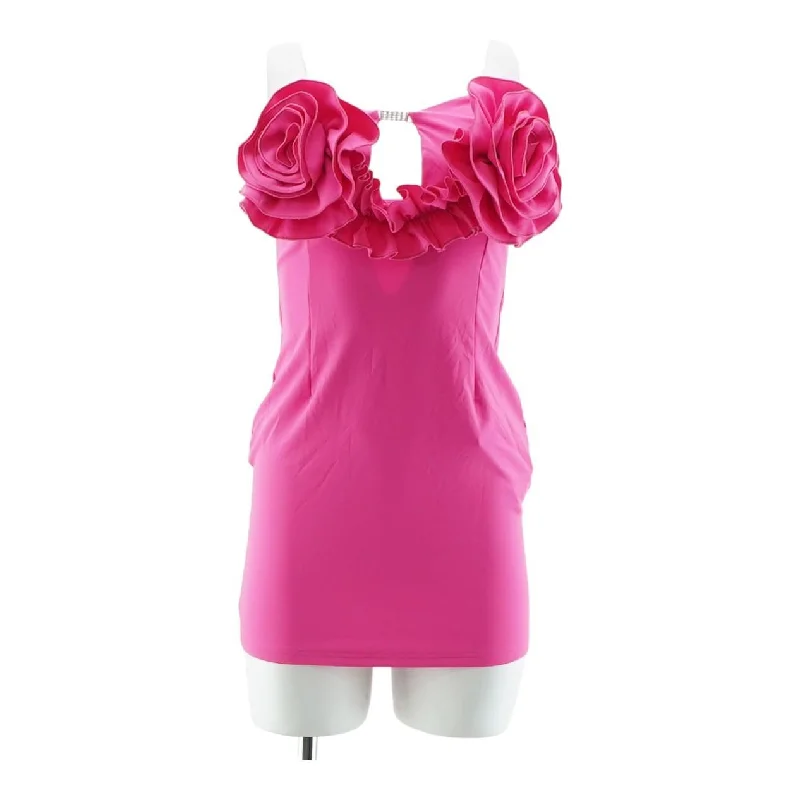 Pink Solid Mini Dress Casual V-Neck Mini Dress