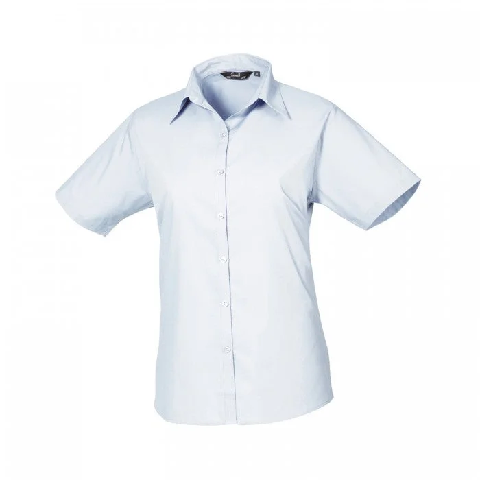 Premier Womens/Ladies Poplin Short-Sleeved Blouse Feminine Ruffle Blouse