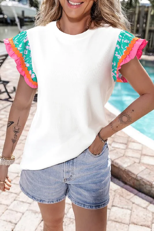 Round Neck Cap Sleeve Blouse Boho Chic Blouse