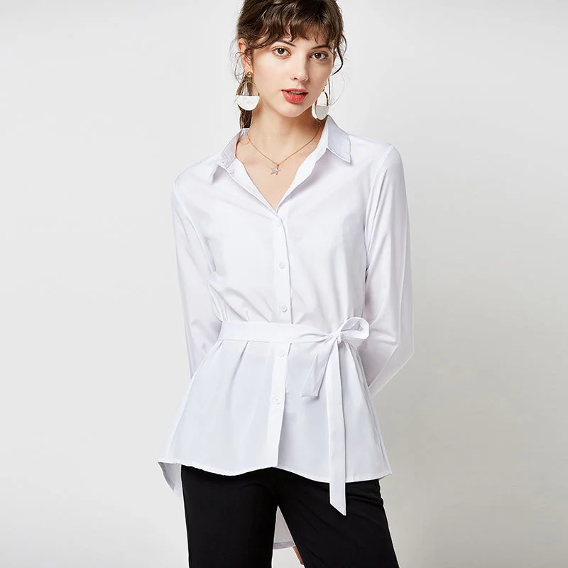 Solid Color Blouses Women Elegant Long Sleeve Classic Minimalist Blouse