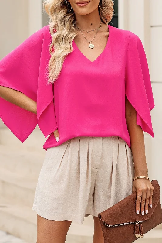V-Neck Cloak Sleeve Blouse Feminine Tie Blouse