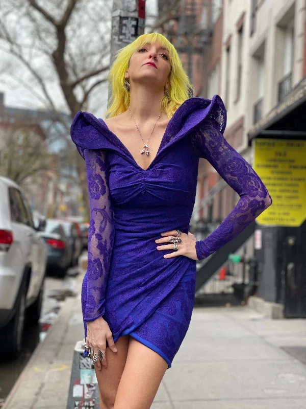 Vintage 80s Dramatic Shoulder Mini Dress Fashionable Button-Front Mini Dress