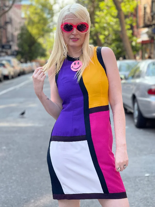 Vintage 90s Colorblock Mondrian Mini Dress Chic Bohemian Mini Dress