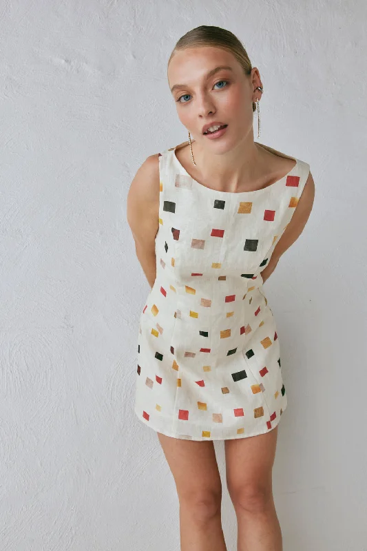 Chloe Linen Mini Dress Tile Classic Solid Mini Dress