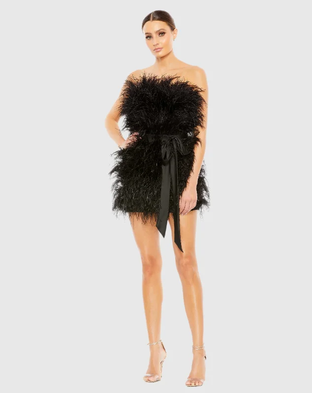 Feather Strapless Mini Dress Fashionable Off-Shoulder Mini Dress