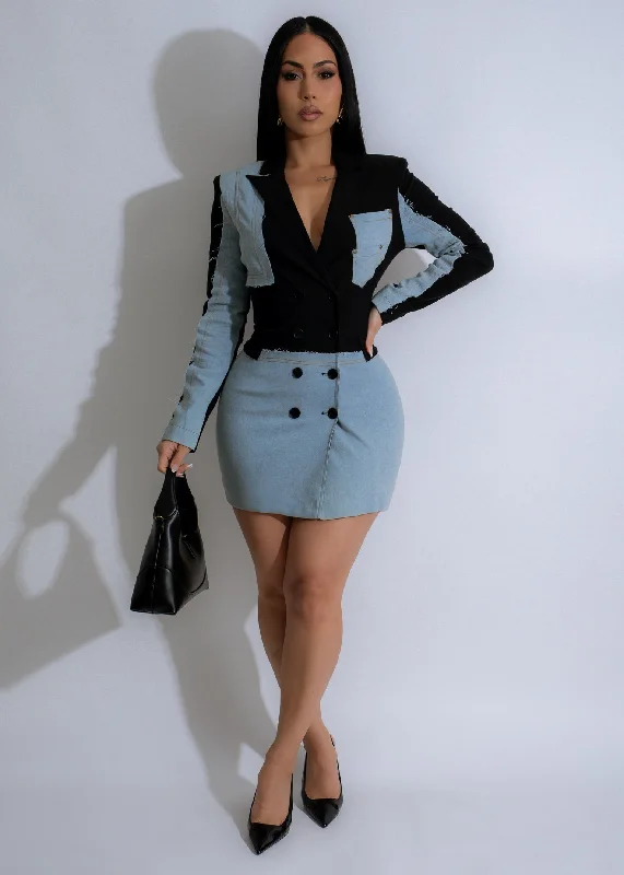 Fusion Edge Blazer Mini Dress Black Casual Button-Up Mini Dress