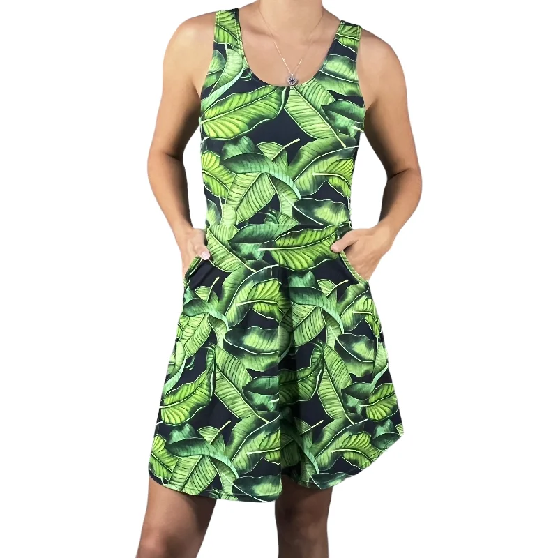 Hawaiian Leaves A-line Mini Dress w/Pockets Classic Solid Mini Dress