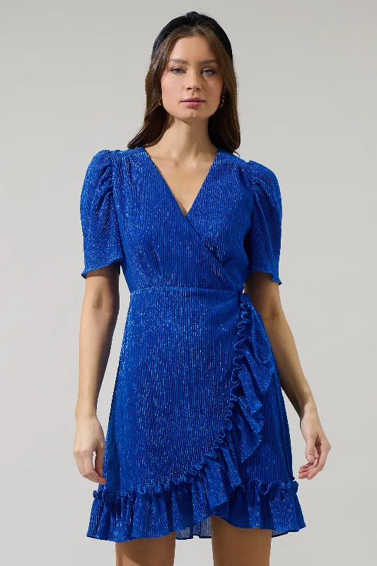 Kira Marly Shimmer Daisie Wrap Mini Dress Casual High-Waist Mini Dress