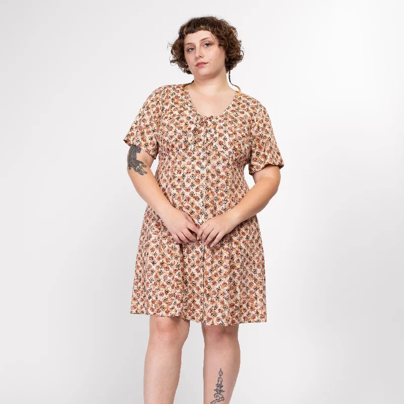 Large 90s Earth Tone Batik Print Boho Mini Dress Trendy Tulle Mini Dress