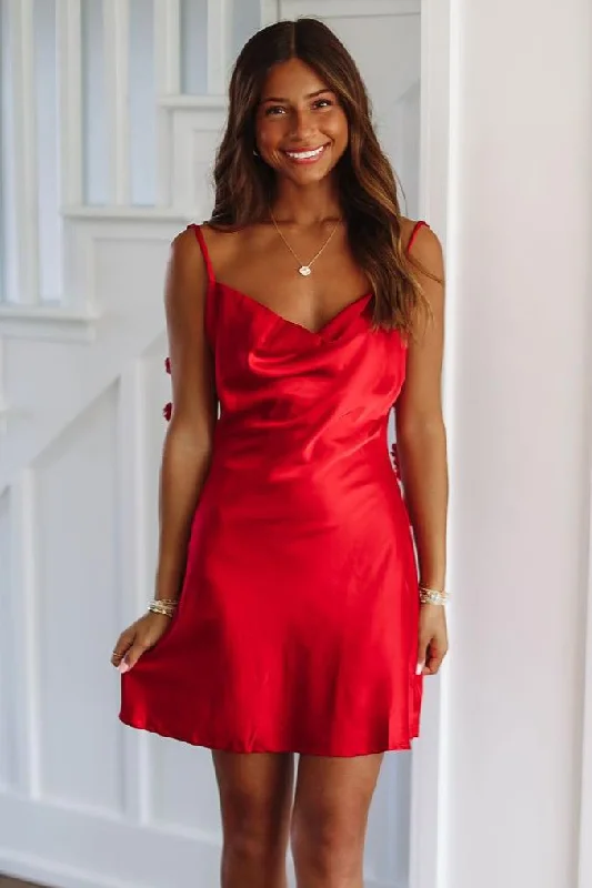 Love Me Back Mini Dress - Red Elegant Satin Mini Dress