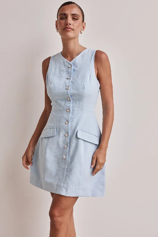 Rita Mini Dress (Blue) Trendy Off-Shoulder Dress Mini