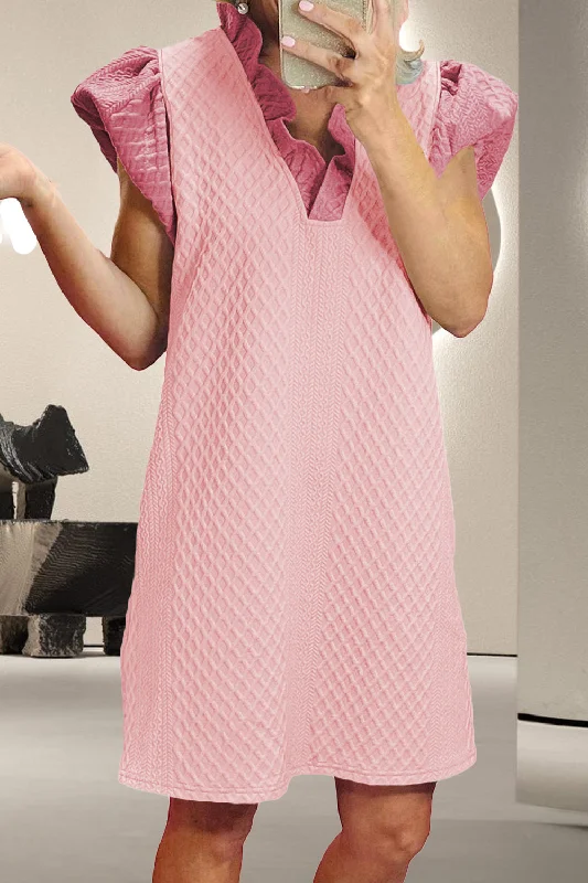 Ruffled V-Neck Cap Sleeve Mini Dress Trendy Camisole Mini Dress