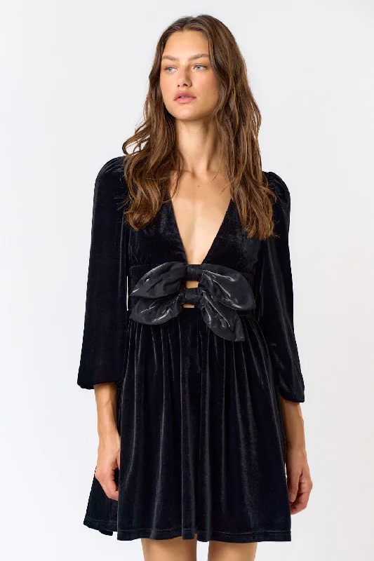 Velvet Bow Mini Dress Cozy Ruched Mini Dress