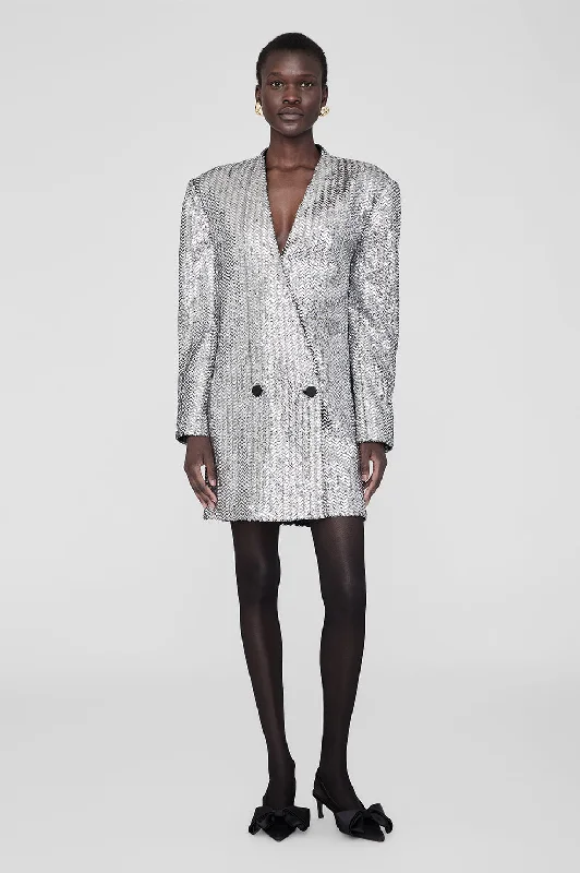 Veneda Mini Dress - Silver Sequin Elegant Off-Shoulder Dress Mini