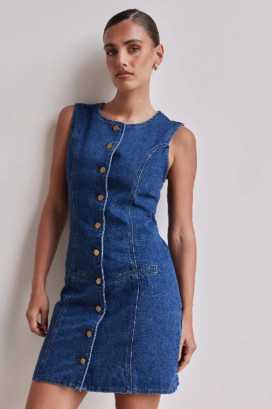Vivian Denim Mini Dress (Blue) Comfortable Bodycon Mini Dress