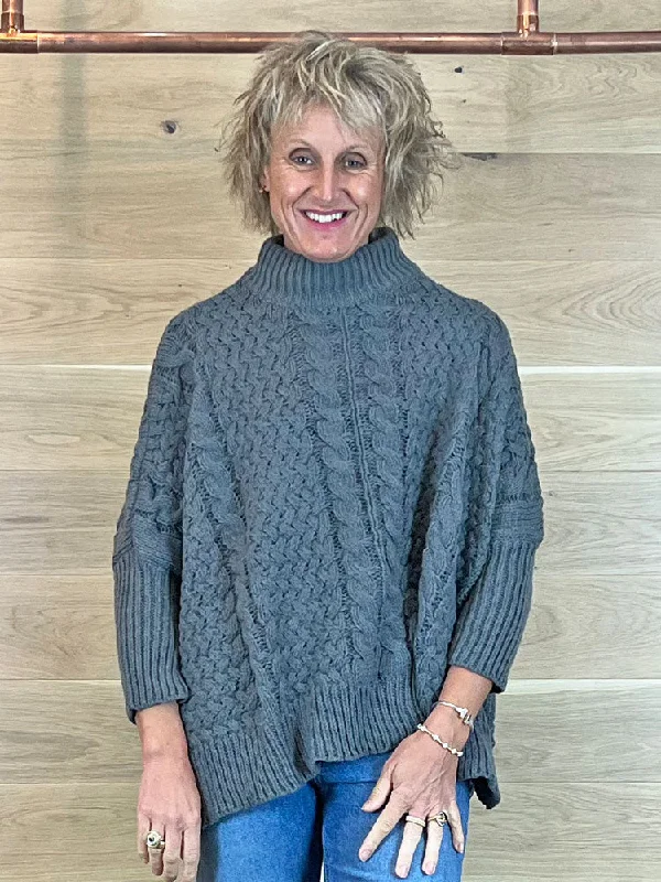 ACL Cable Knit Jumper Grey Bright Pastel Dark