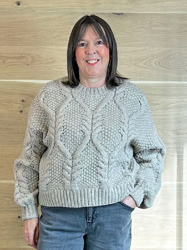 ACL Cable Knit Jumper Mink Front Pockets Side Pockets Patch Pockets