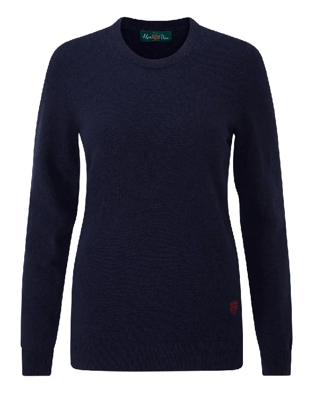 Alan Paine Ladies Emma Elevated Crew Neck Jumper Houndstooth Herringbone Solid